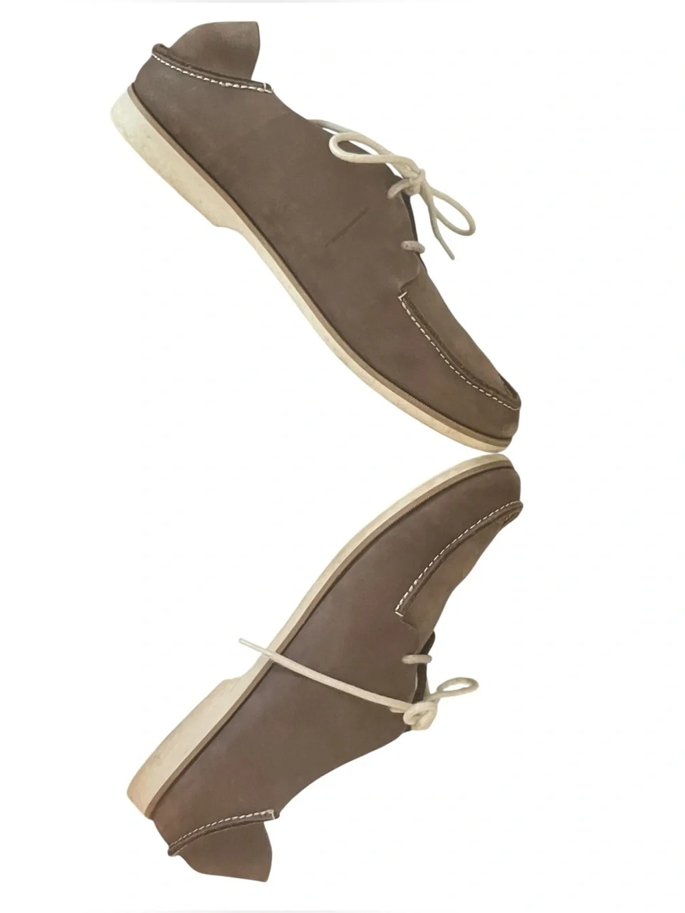 OluKai Holokai Brown Suede Moc Toe Slip-On Loafers with Cream Laces